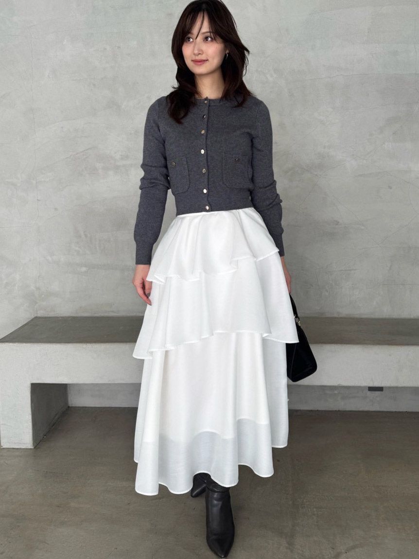 Sustainableニットカーデ×ティアードスカートセット（SNIDEL）｜ルミネ