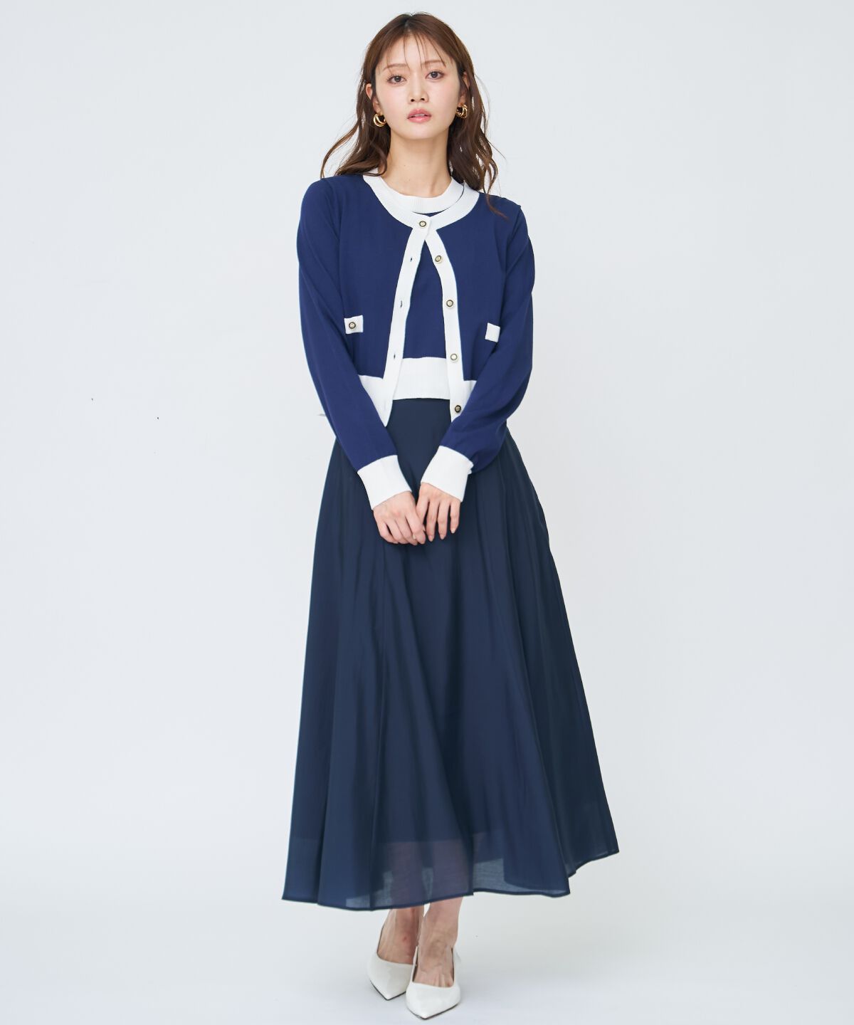 アンドクチュール「ベルト付きシアーフレアスカート」|フレア|