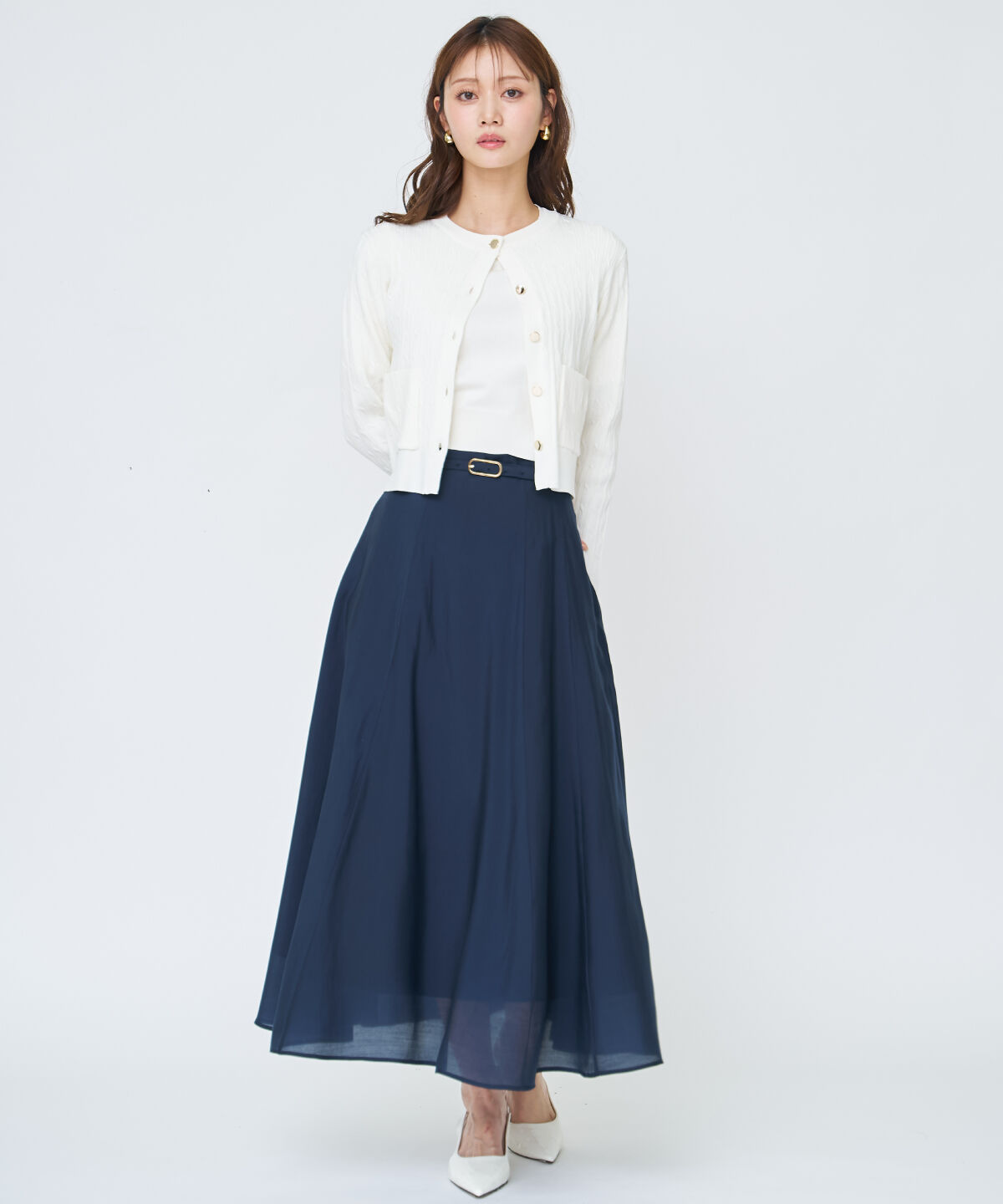 アンドクチュール「ベルト付きシアーフレアスカート」|フレア|
