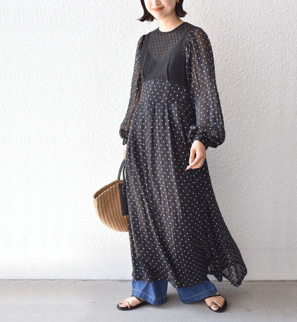 SHIPS for women「A PUPIL:ドット レース ロング ワンピース」|ワンピース|