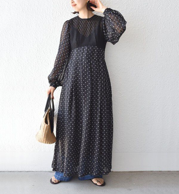 SHIPS for women「A PUPIL:ドット レース ロング ワンピース」|ワンピース|