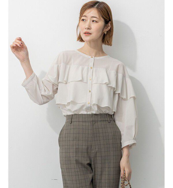 23区「【Oggi9月号掲載/洗える】クリアトリコットジャージー フリルデザイン カットソー」|Tシャツ・カットソー|ベージュ系