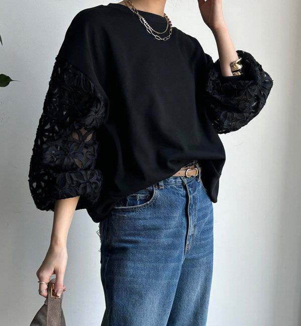  「【WEB限定】フラワーチュール切替裏毛プルオーバー」|Tシャツ・カットソー|