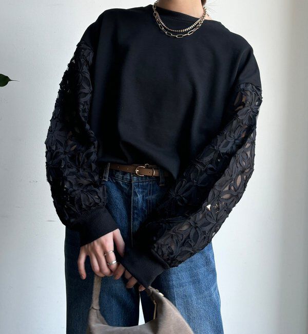  「【WEB限定】フラワーチュール切替裏毛プルオーバー」|Tシャツ・カットソー|