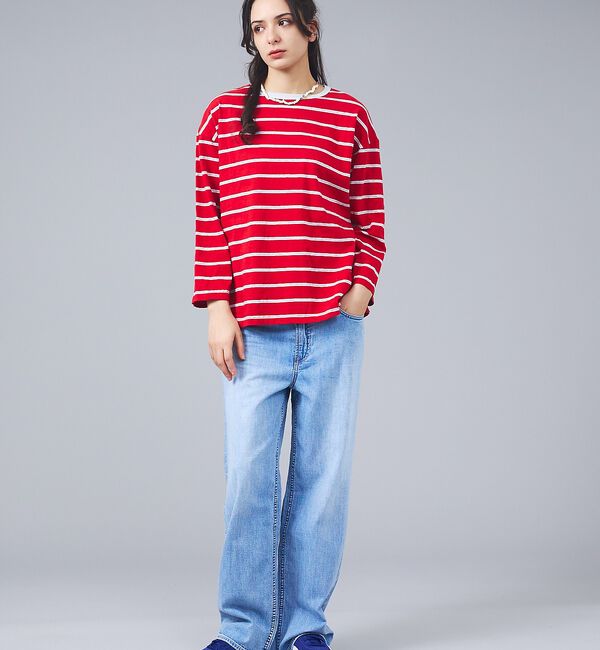 Rouge vif「【Le Melange/ル・メランジュ】マルチボーダーTee/8分袖/クルーネッ」|Tシャツ・カットソー|