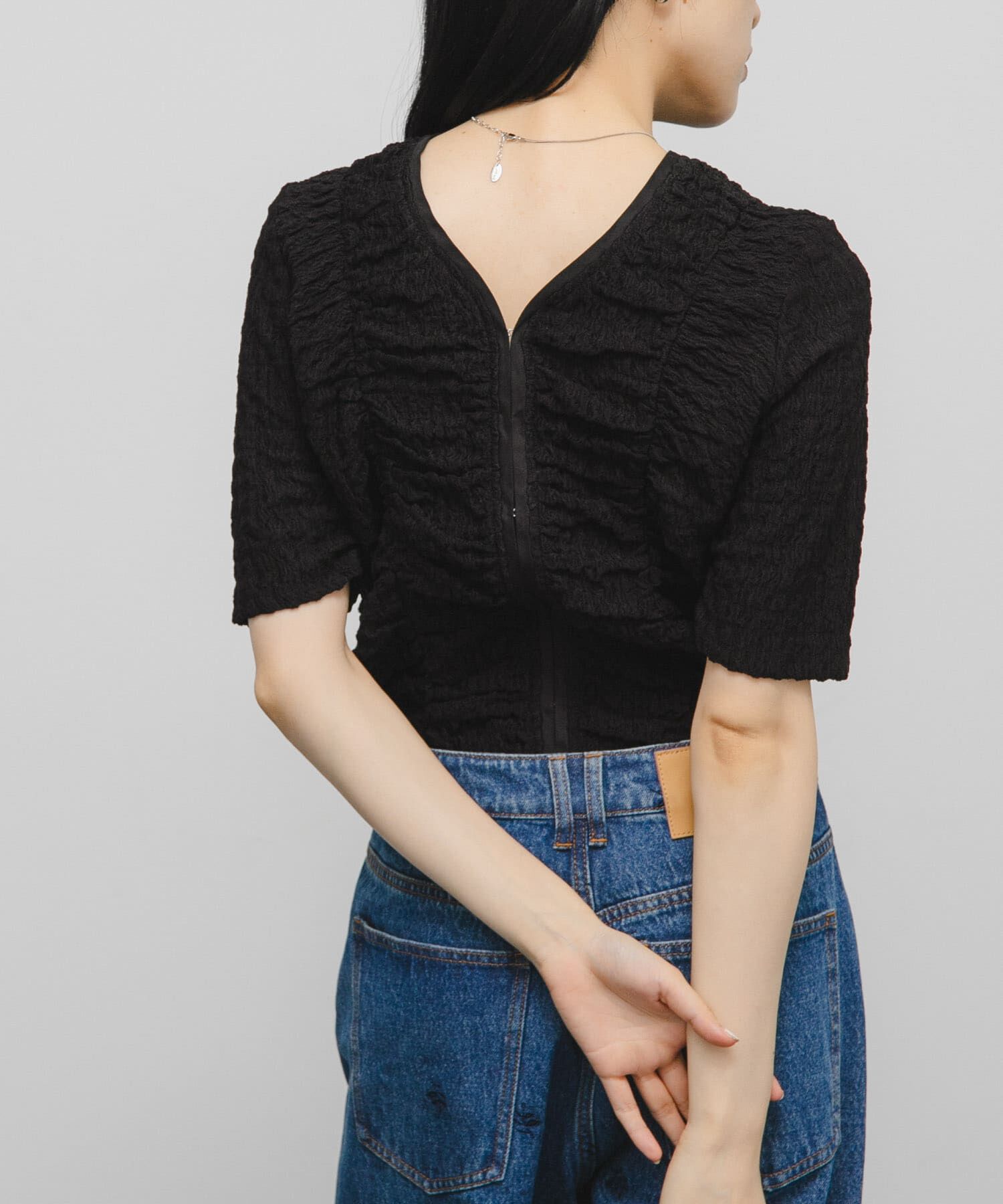  「シャーリングホックトップス」|Tシャツ・カットソー|ブラック