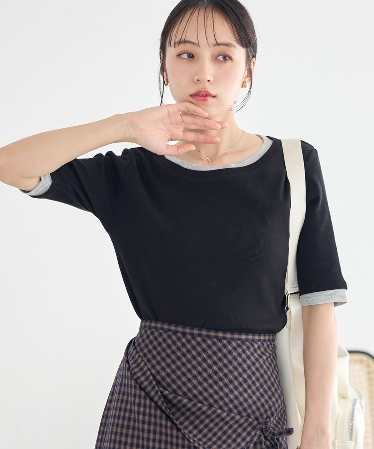 earth music&ecology「レイヤードライクバイカラープルオーバー」|Tシャツ・カットソー|Black