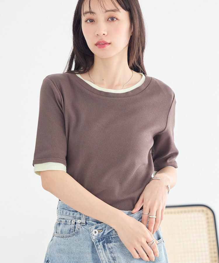 earth music&ecology「レイヤードライクバイカラープルオーバー」|Tシャツ・カットソー|Brown