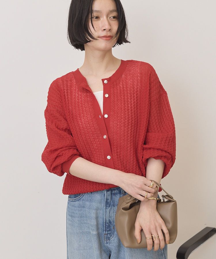 AMERICAN HOLIC「【前後2WAY】透かし編みニットカーディガン」|カーディガン|Red