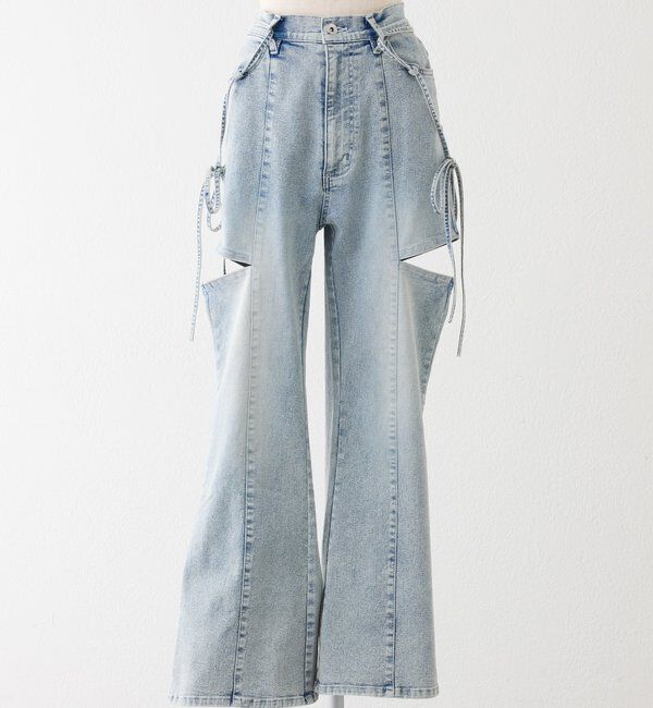  「【 XS/S/Mサイズ展開】サイドスリットリボン美脚デニムパンツ」|その他|