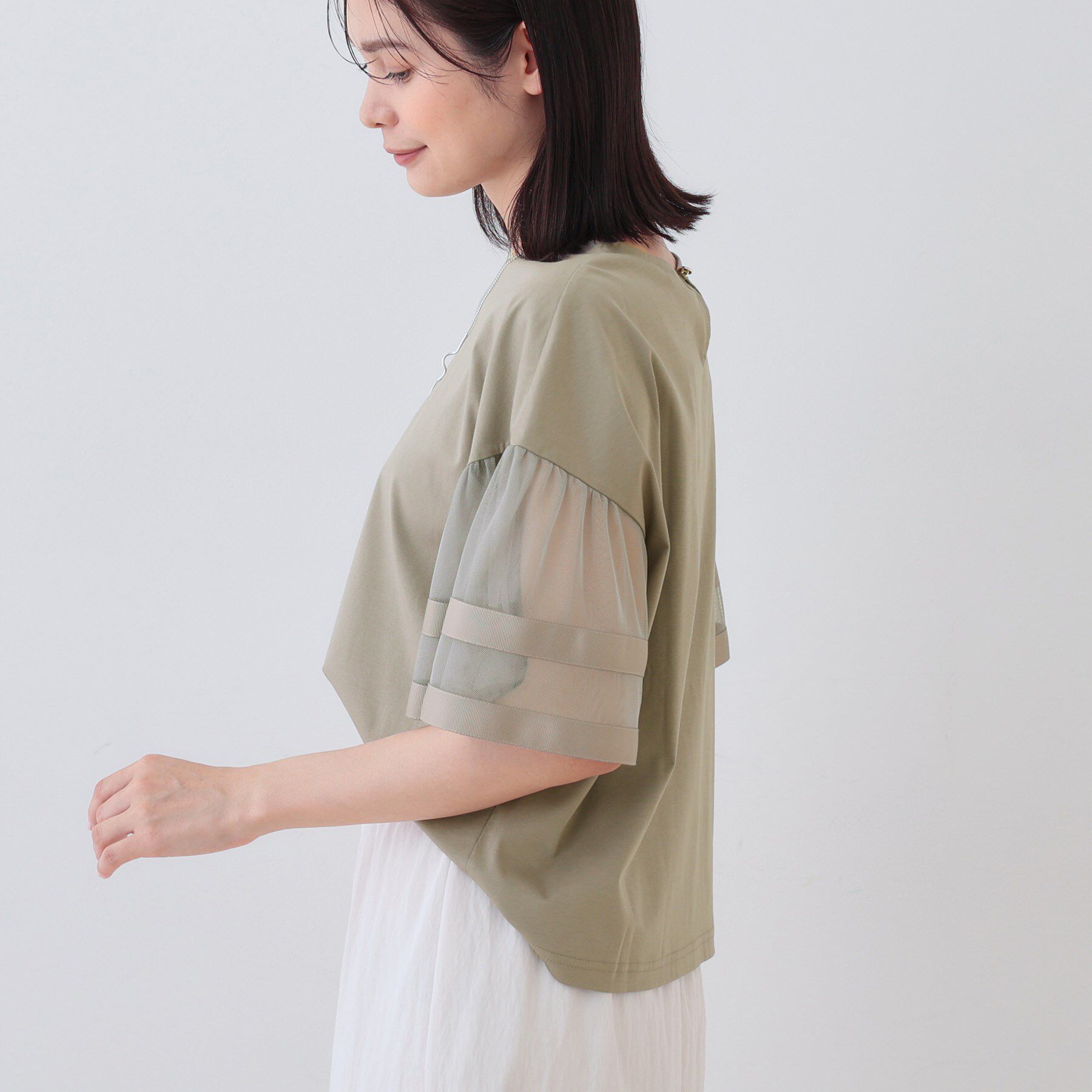 INDIVI「チュールスリーブカットソー」|Tシャツ・カットソー|