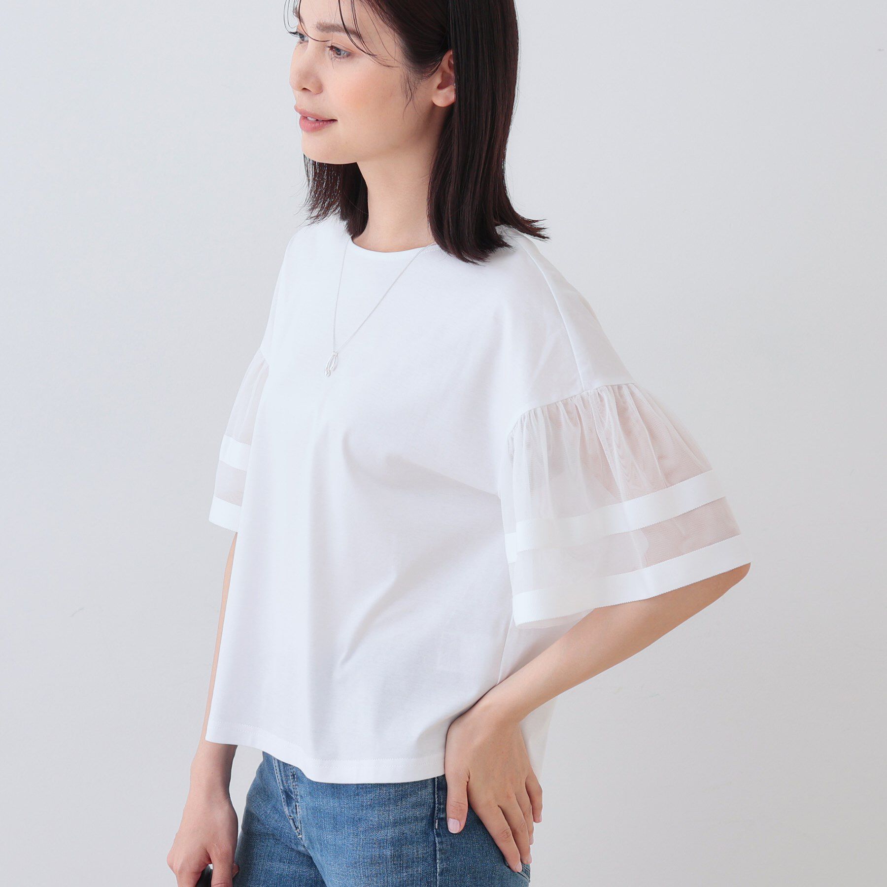 INDIVI「チュールスリーブカットソー」|Tシャツ・カットソー|