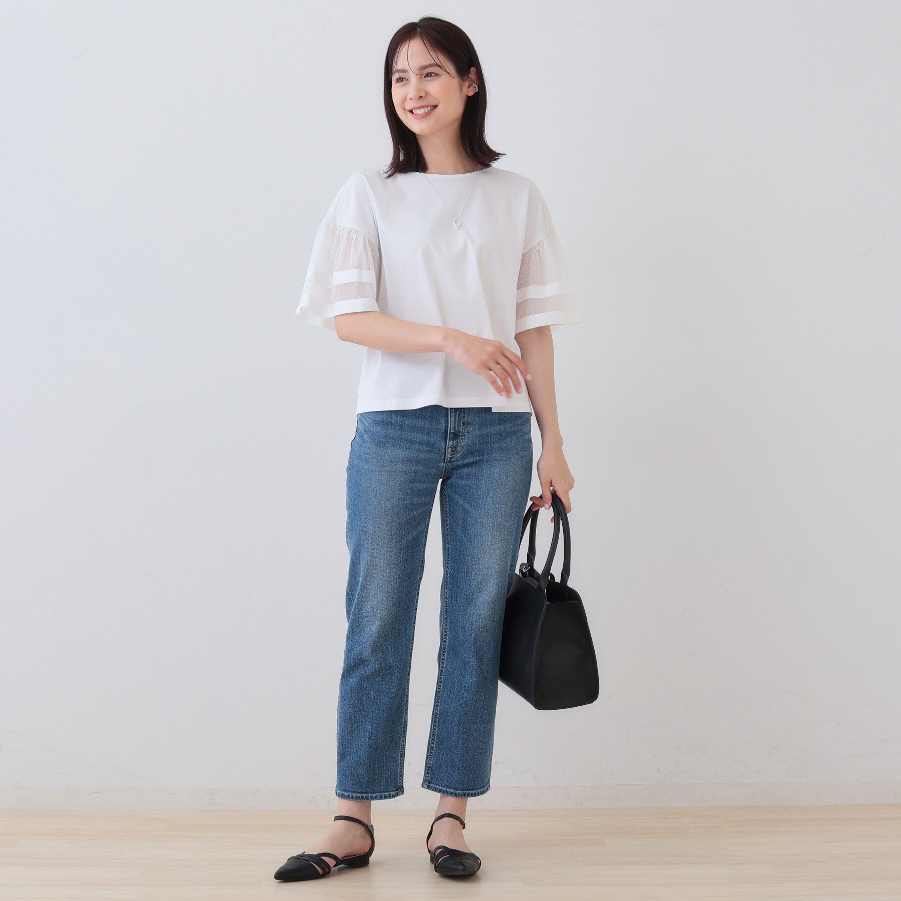 INDIVI「チュールスリーブカットソー」|Tシャツ・カットソー|