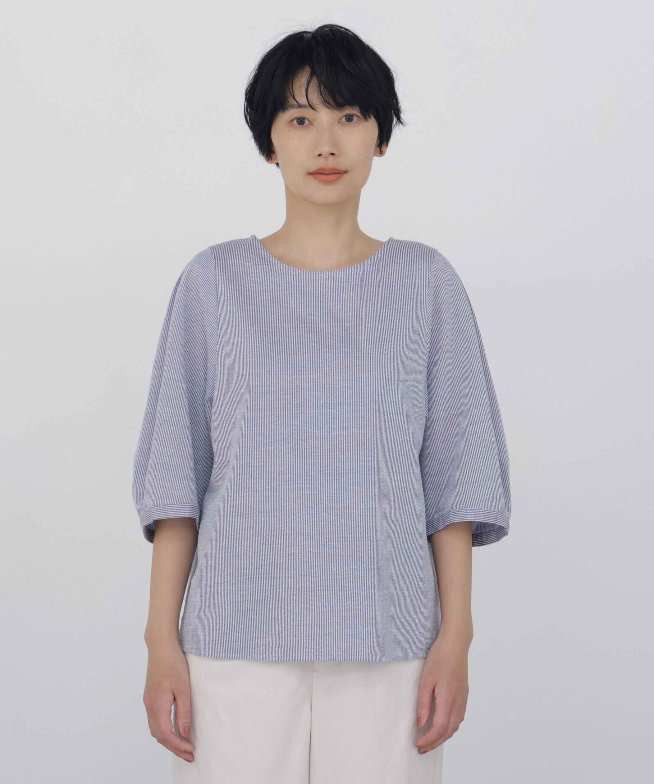  「◆ジャカードストライプクルーネックプルオーバー」|Tシャツ・カットソー|
