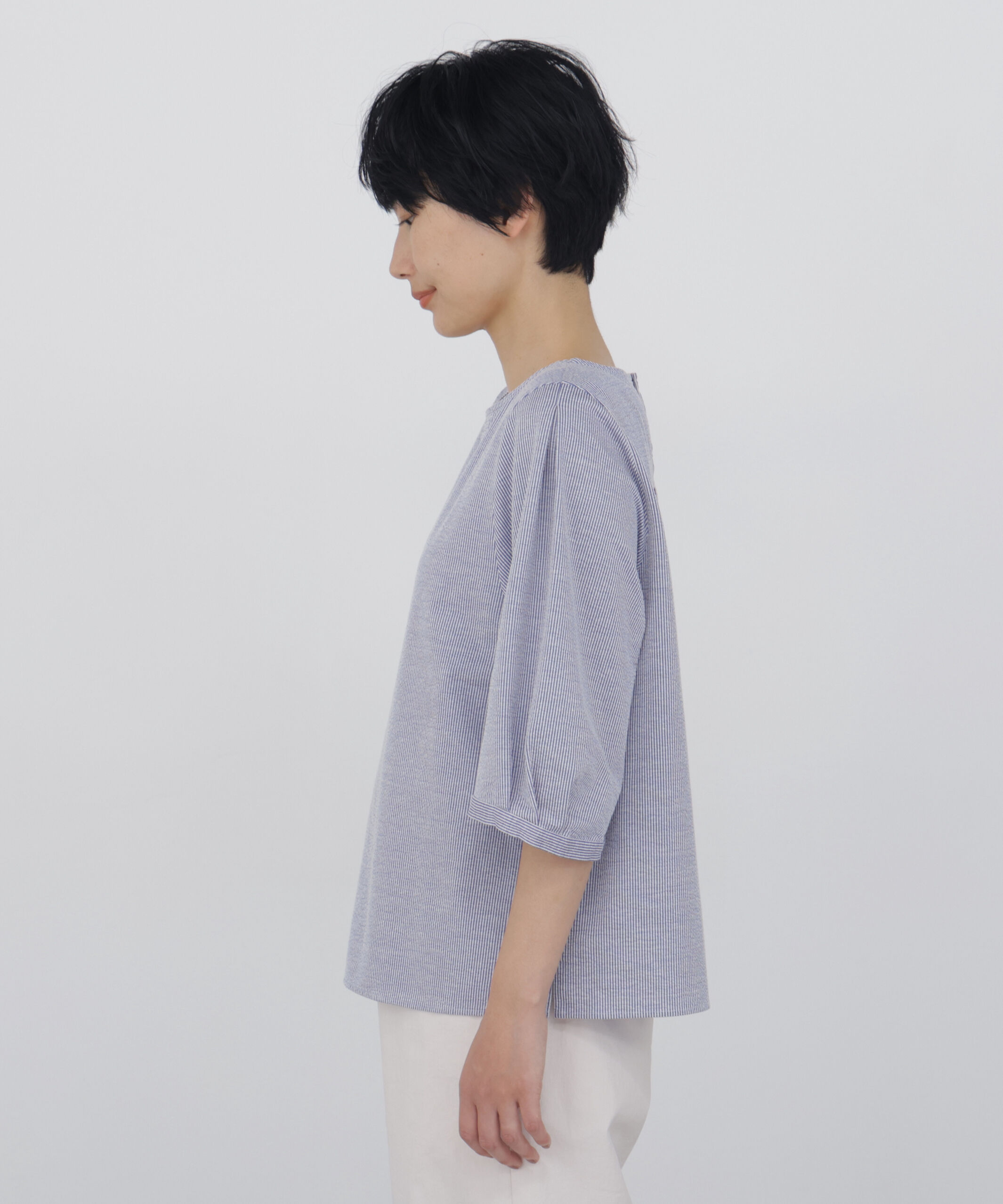  「◆ジャカードストライプクルーネックプルオーバー」|Tシャツ・カットソー|