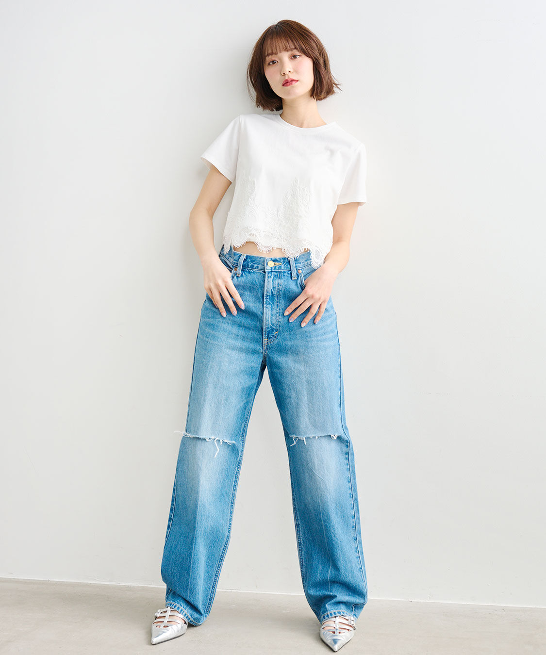 COCO DEAL「《COCO DEAL/Lee》ニースリットストレートデニムパンツ」|デニム|