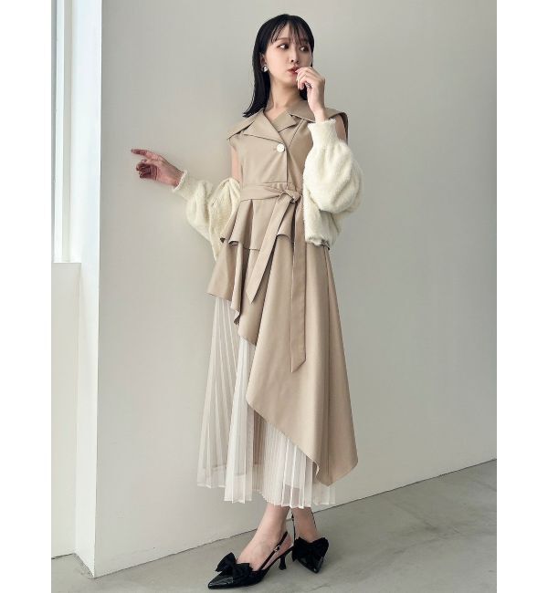 dazzlin「【新色・サイズ追加】アシメプリーツトレンチワンピース」|ワンピース|