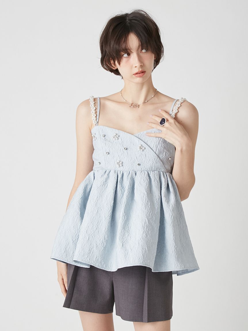 LILY BROWN「[L.B CANDY STOCK]ビッグリボンビジューペプラムトップス」|キャミソール|