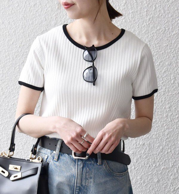 SHIPS any「《一部追加予約》SHIPS any:〈洗濯機可能〉テレコ リブ バイカラー ショートスリーブ TEE」|Tシャツ・カットソー|