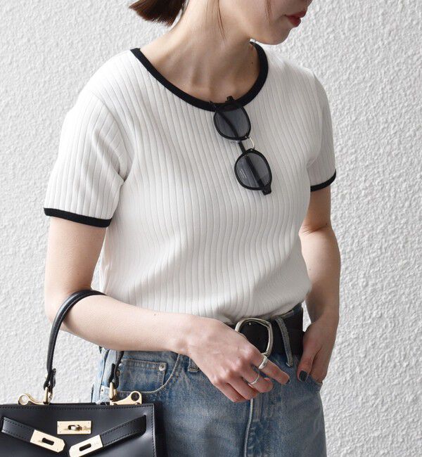 SHIPS any「《一部追加予約》SHIPS any:〈洗濯機可能〉テレコ リブ バイカラー ショートスリーブ TEE」|Tシャツ・カットソー|