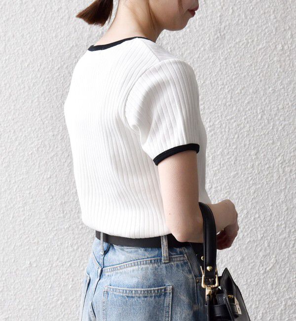 SHIPS any「《一部追加予約》SHIPS any:〈洗濯機可能〉テレコ リブ バイカラー ショートスリーブ TEE」|Tシャツ・カットソー|