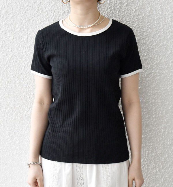 SHIPS any「《一部追加予約》SHIPS any:〈洗濯機可能〉テレコ リブ バイカラー ショートスリーブ TEE」|Tシャツ・カットソー|