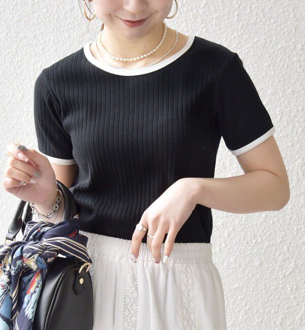 SHIPS any「《一部追加予約》SHIPS any:〈洗濯機可能〉テレコ リブ バイカラー ショートスリーブ TEE」|Tシャツ・カットソー|