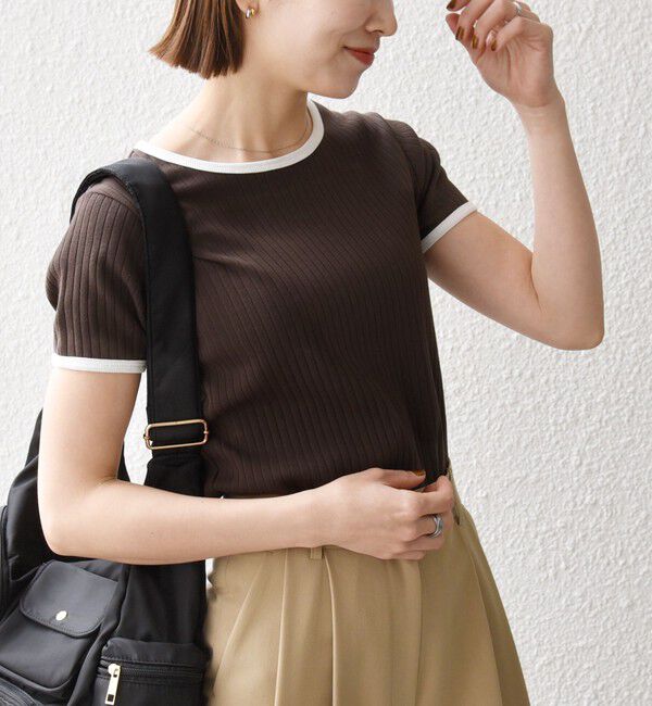 SHIPS any「《一部追加予約》SHIPS any:〈洗濯機可能〉テレコ リブ バイカラー ショートスリーブ TEE」|Tシャツ・カットソー|