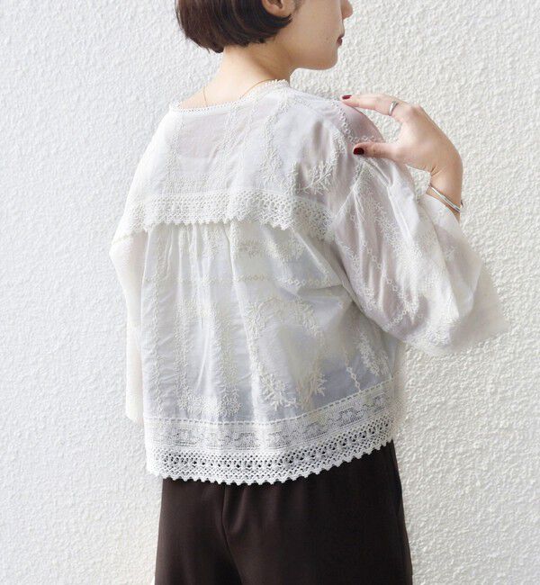 SHIPS for women「《一部追加予約》〈手洗い可能〉パッチワーク レース ショート スリーブ 羽織 ブラウス」|シャツ・ブラウス|