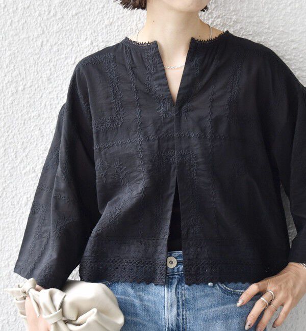 SHIPS for women「《一部追加予約》〈手洗い可能〉パッチワーク レース ショート スリーブ 羽織 ブラウス」|シャツ・ブラウス|