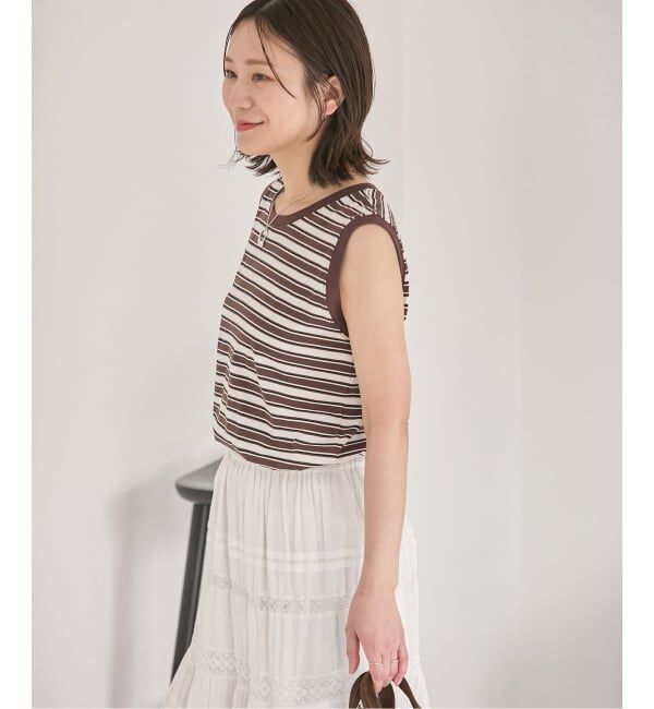 JOURNAL STANDARD「《追加2》汗ジミ防止天竺ボーダーノースリーブ」|Tシャツ・カットソー|