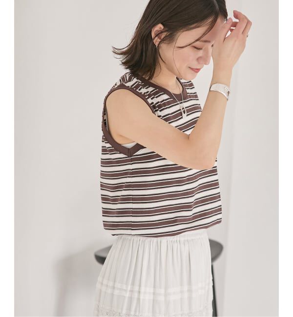 JOURNAL STANDARD「《追加2》汗ジミ防止天竺ボーダーノースリーブ」|Tシャツ・カットソー|ブラウン A