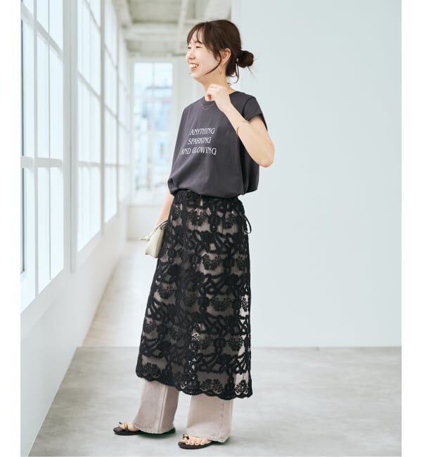 Spick and Span「《追加2予約》コードエンブロイダリーチュールレイヤースカート」|スカート|