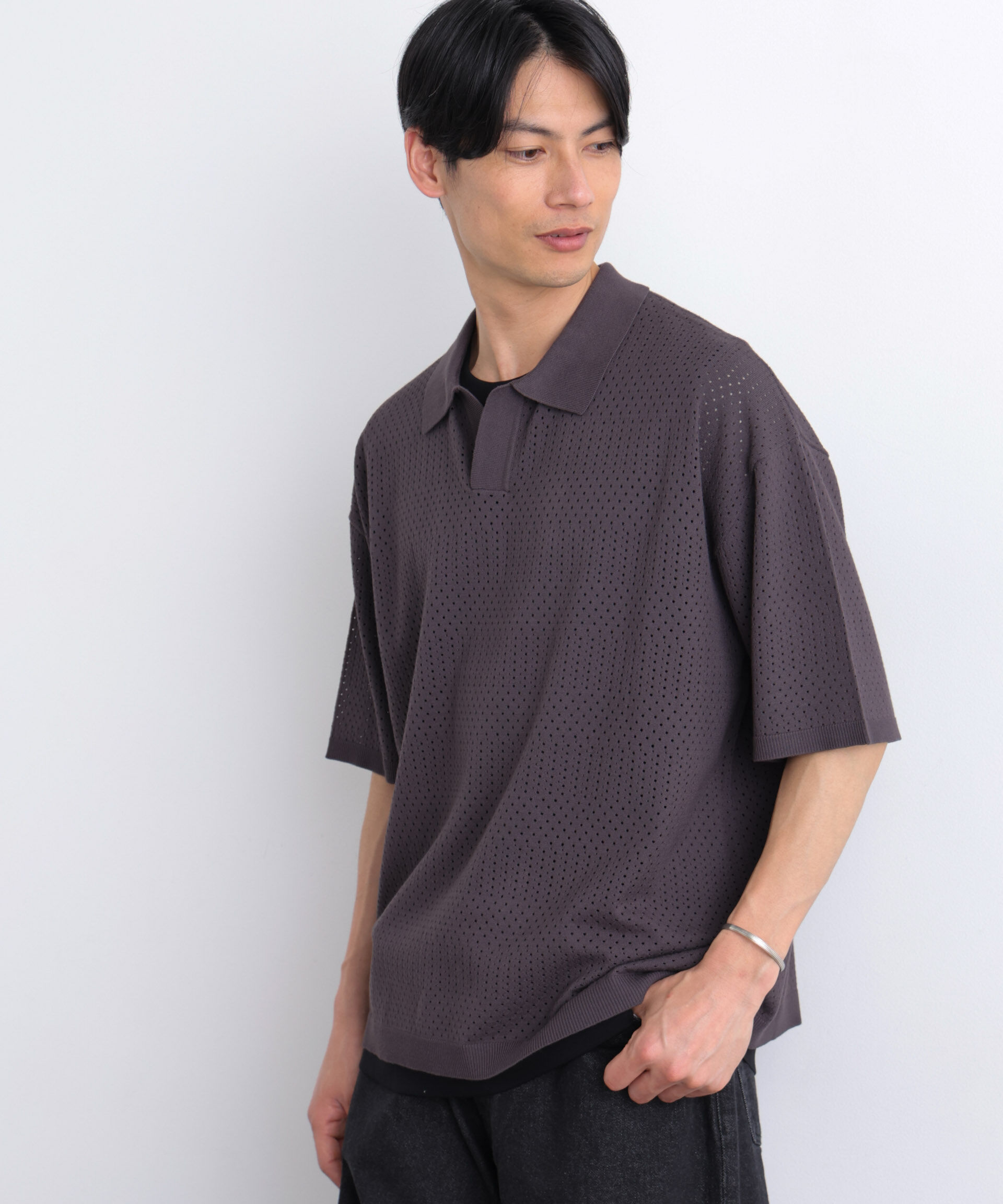 nano･universe「WEB限定/スキッパーテックニットポロシャツ/半袖」|Tシャツ・カットソー|