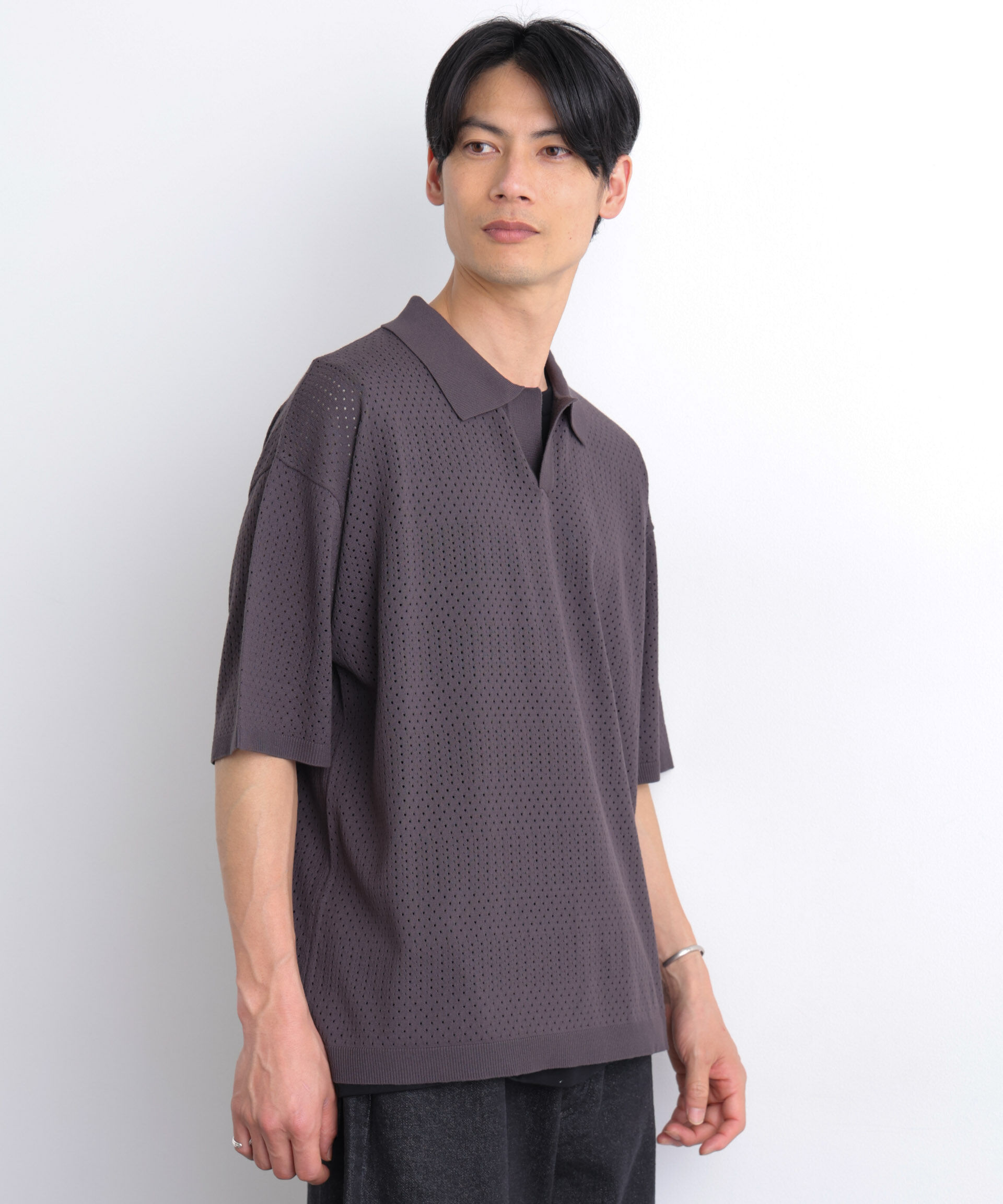 nano･universe「WEB限定/スキッパーテックニットポロシャツ/半袖」|Tシャツ・カットソー|