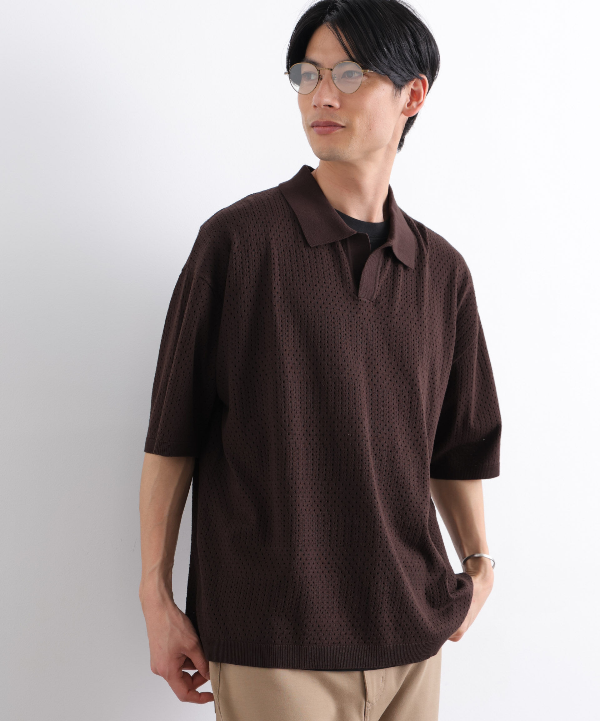 nano･universe「WEB限定/スキッパーテックニットポロシャツ/半袖」|Tシャツ・カットソー|