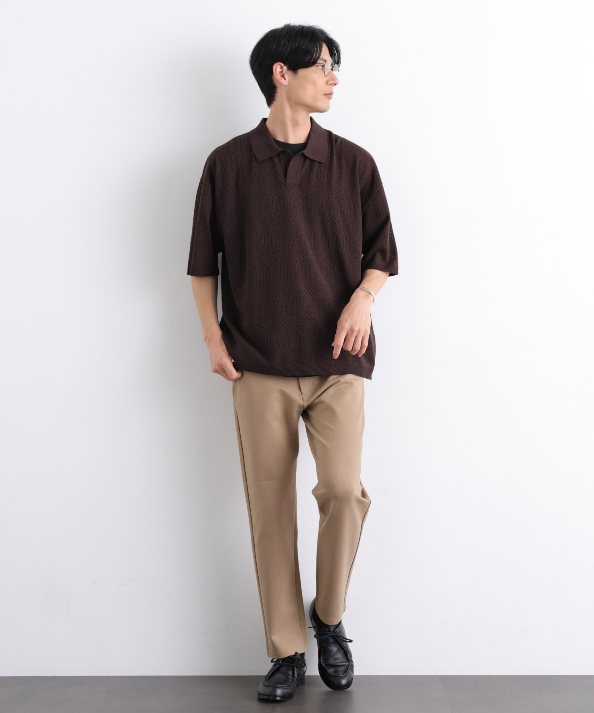 nano･universe「WEB限定/スキッパーテックニットポロシャツ/半袖」|Tシャツ・カットソー|