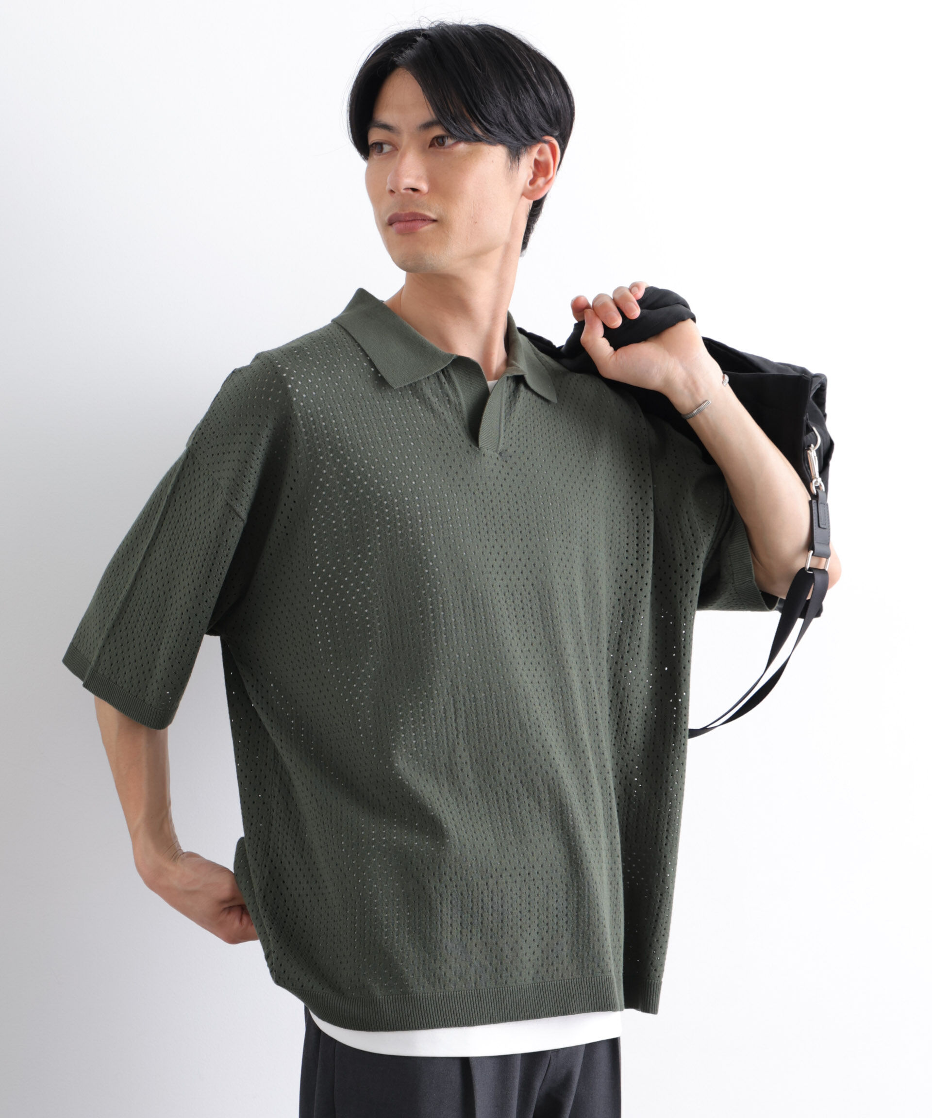 nano･universe「WEB限定/スキッパーテックニットポロシャツ/半袖」|Tシャツ・カットソー|