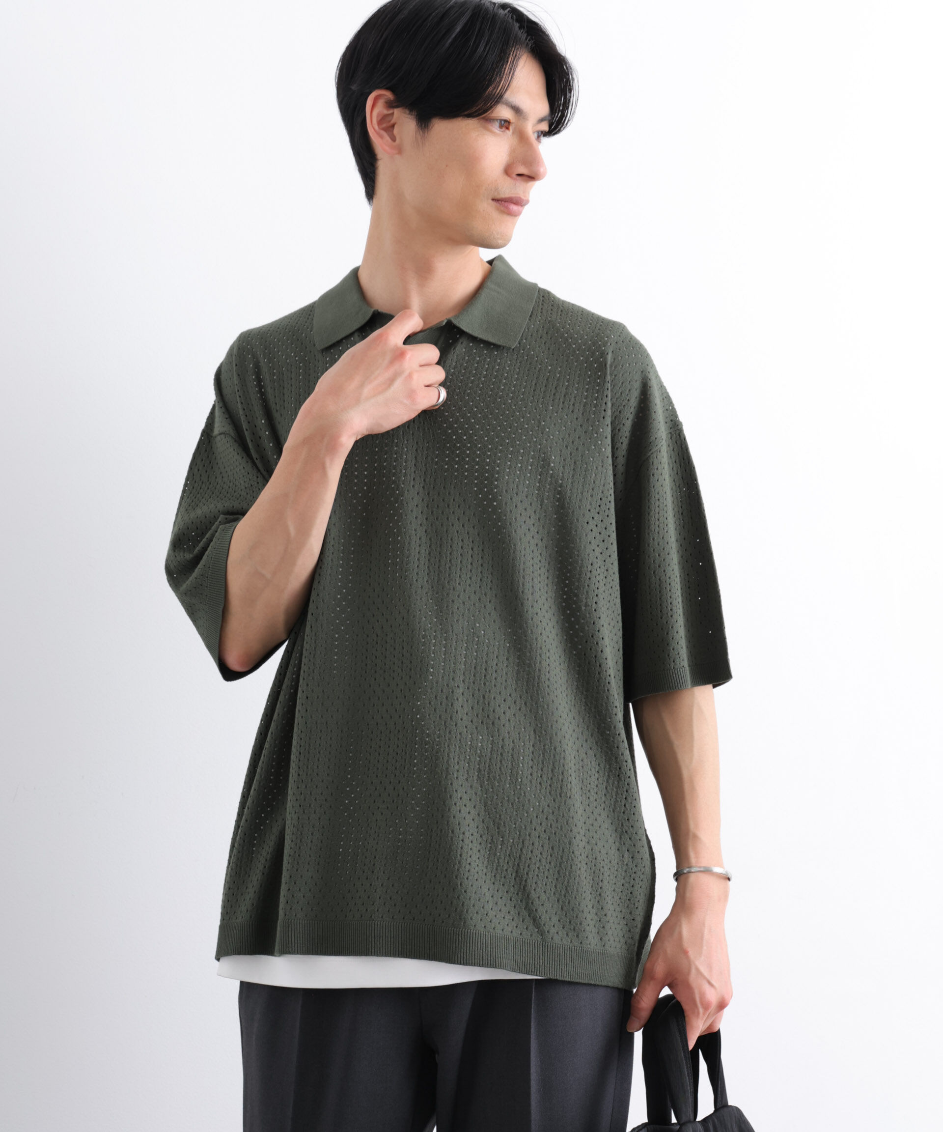 nano･universe「WEB限定/スキッパーテックニットポロシャツ/半袖」|Tシャツ・カットソー|