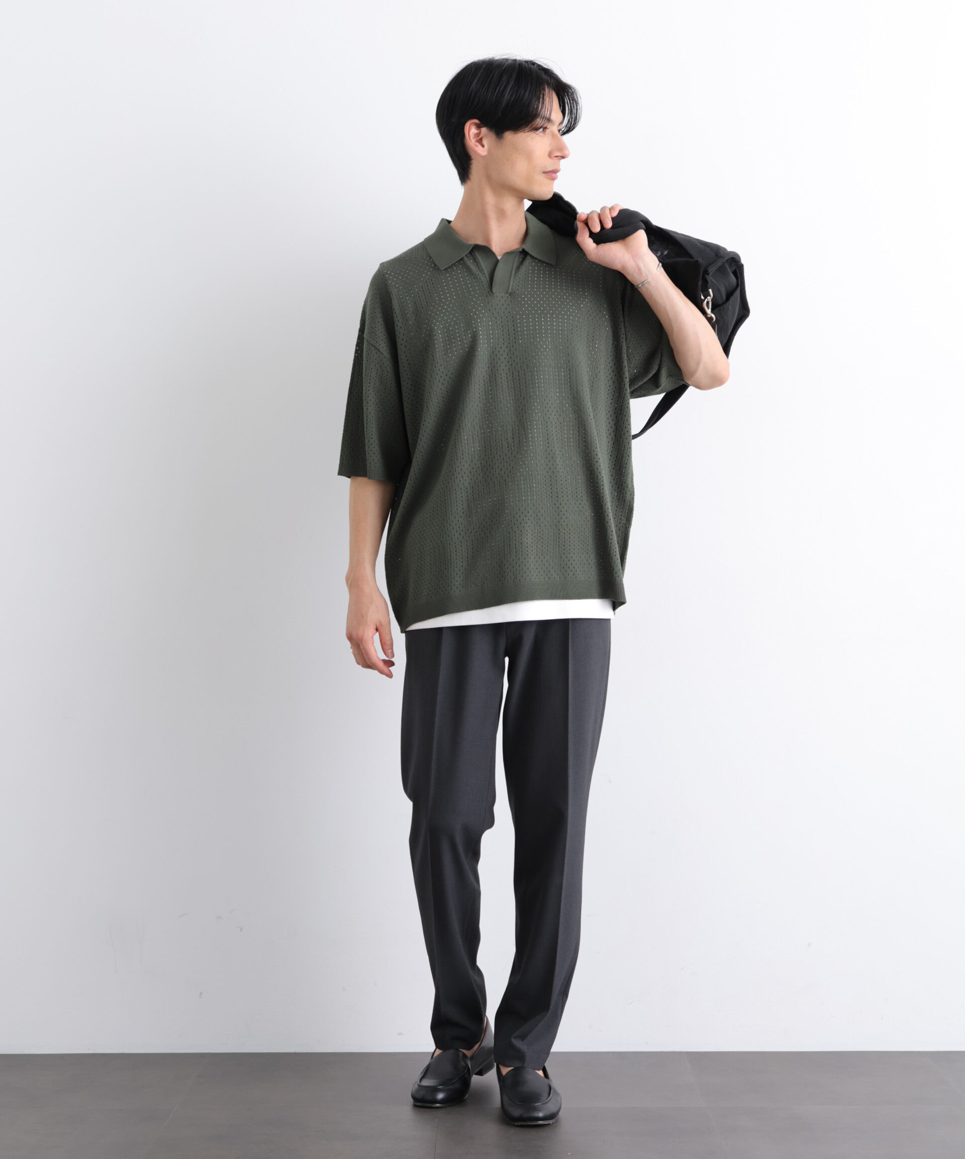 nano･universe「WEB限定/スキッパーテックニットポロシャツ/半袖」|Tシャツ・カットソー|