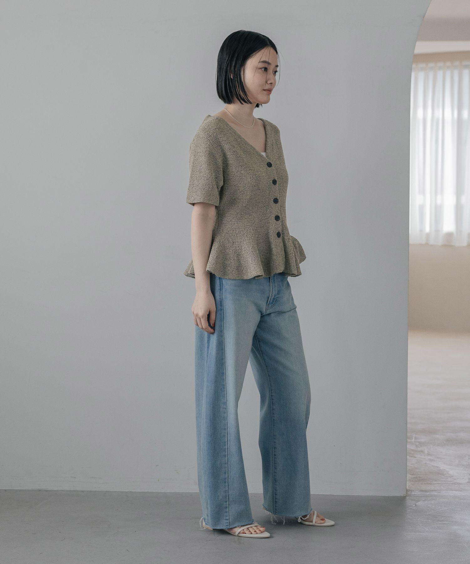 A part by 「【即完売シリーズ】ブークレペプラムカーディガン_5分袖」|ニット・セーター|