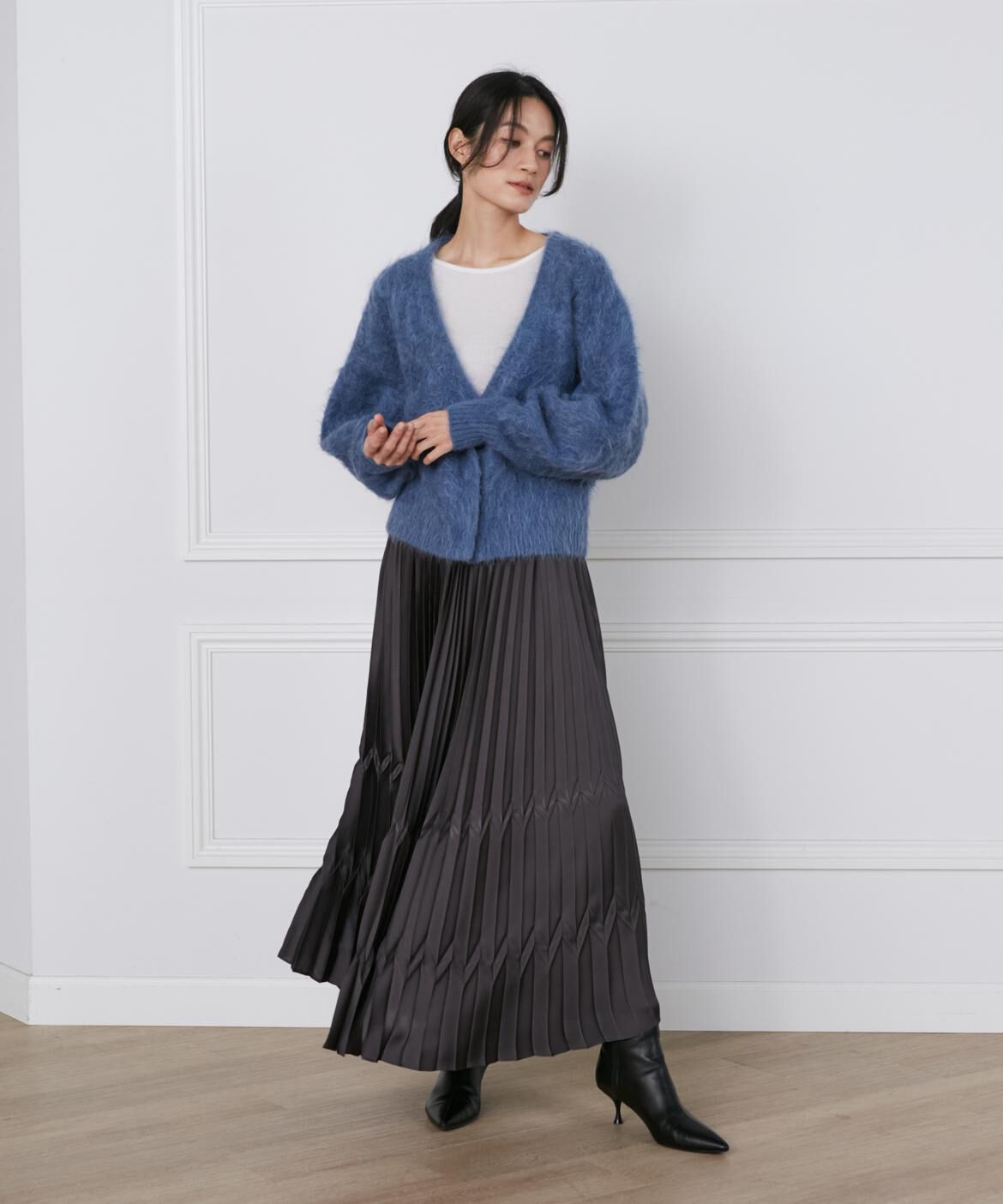 INED「《大きいサイズ》サテンプリーツスカート《la veille by SUPERIOR CLOSET》」|スカート|