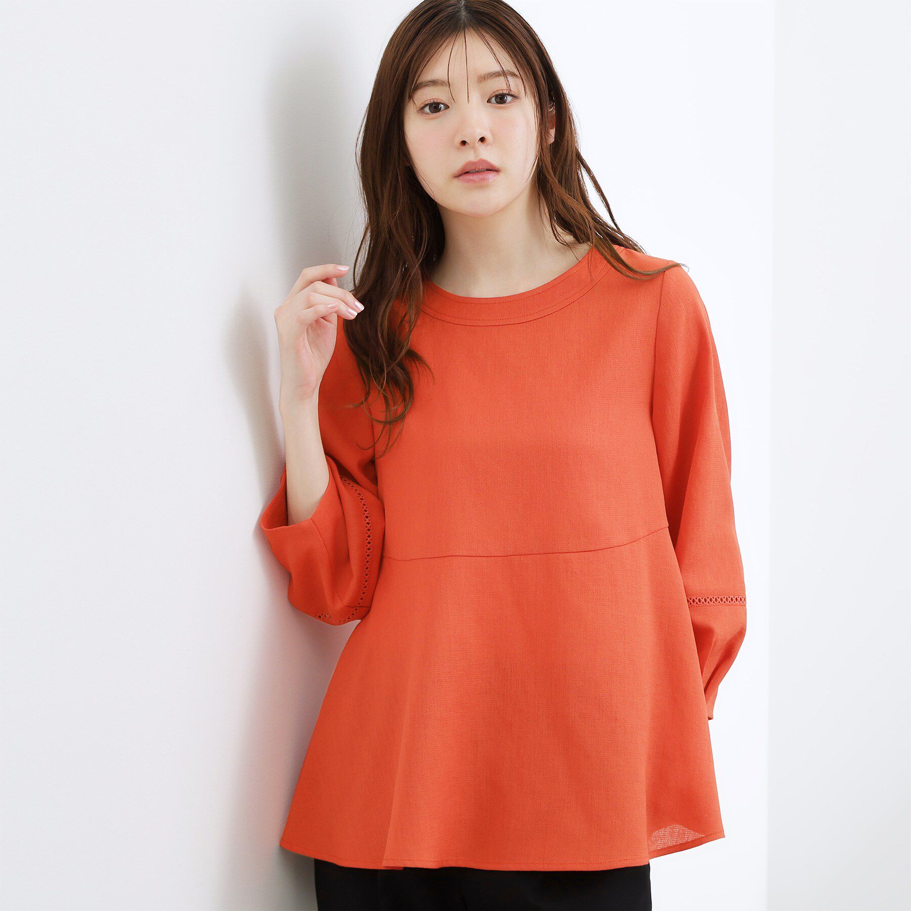 grove「【UVカット・体型カバーも叶う】麻調メッシュランタンスリーブブラウス」|シャツ・ブラウス|レッド(061)