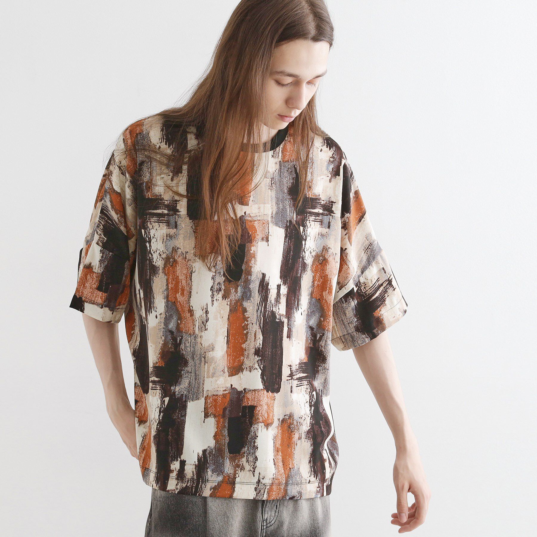 tk.TAKEO KIKUCHI「アブストラクトドルマンカットソー」|Tシャツ・カットソー|ブラウン(143)
