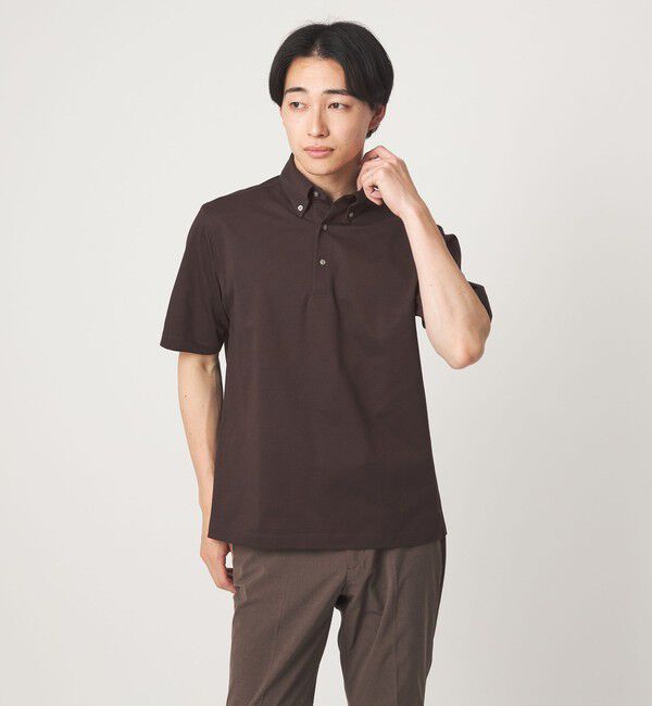 UNITED ARROWS green label relaxing「DUADRY clean バーズアイ ボタンダウン ビズポロ ポロシャツ -吸水速乾・抗菌-」|ポロシャツ|DK.BROWN