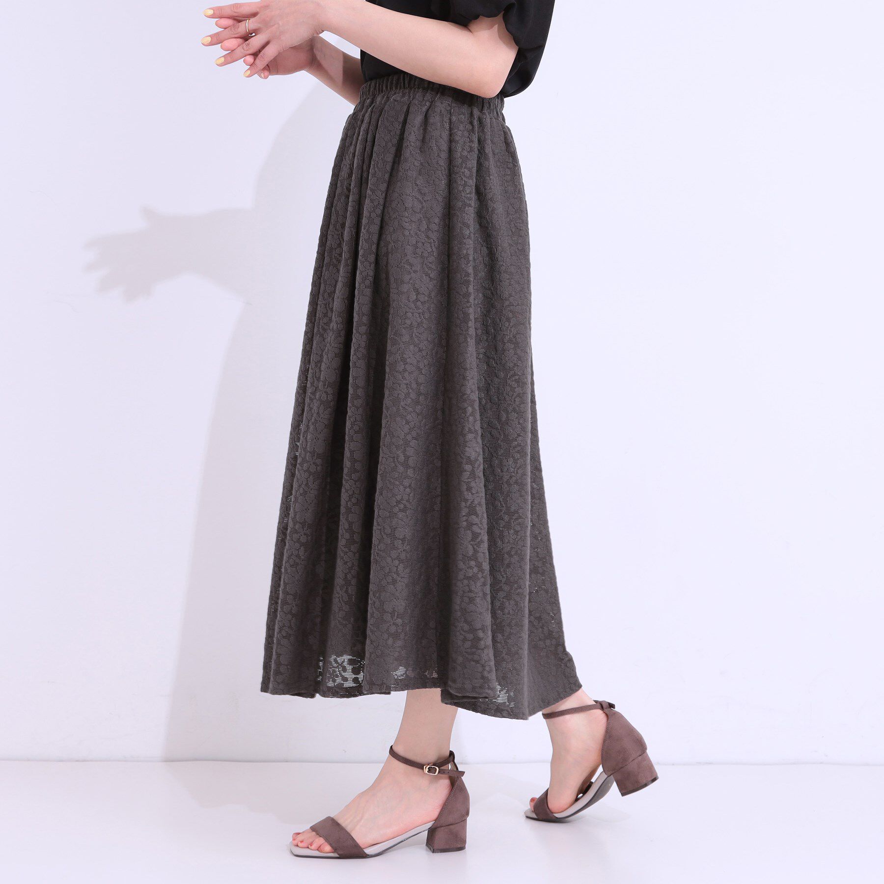 SHOO･LA･RUE「【S-LL】メッシュレースが魅力的なフレアスカート」|スカート|