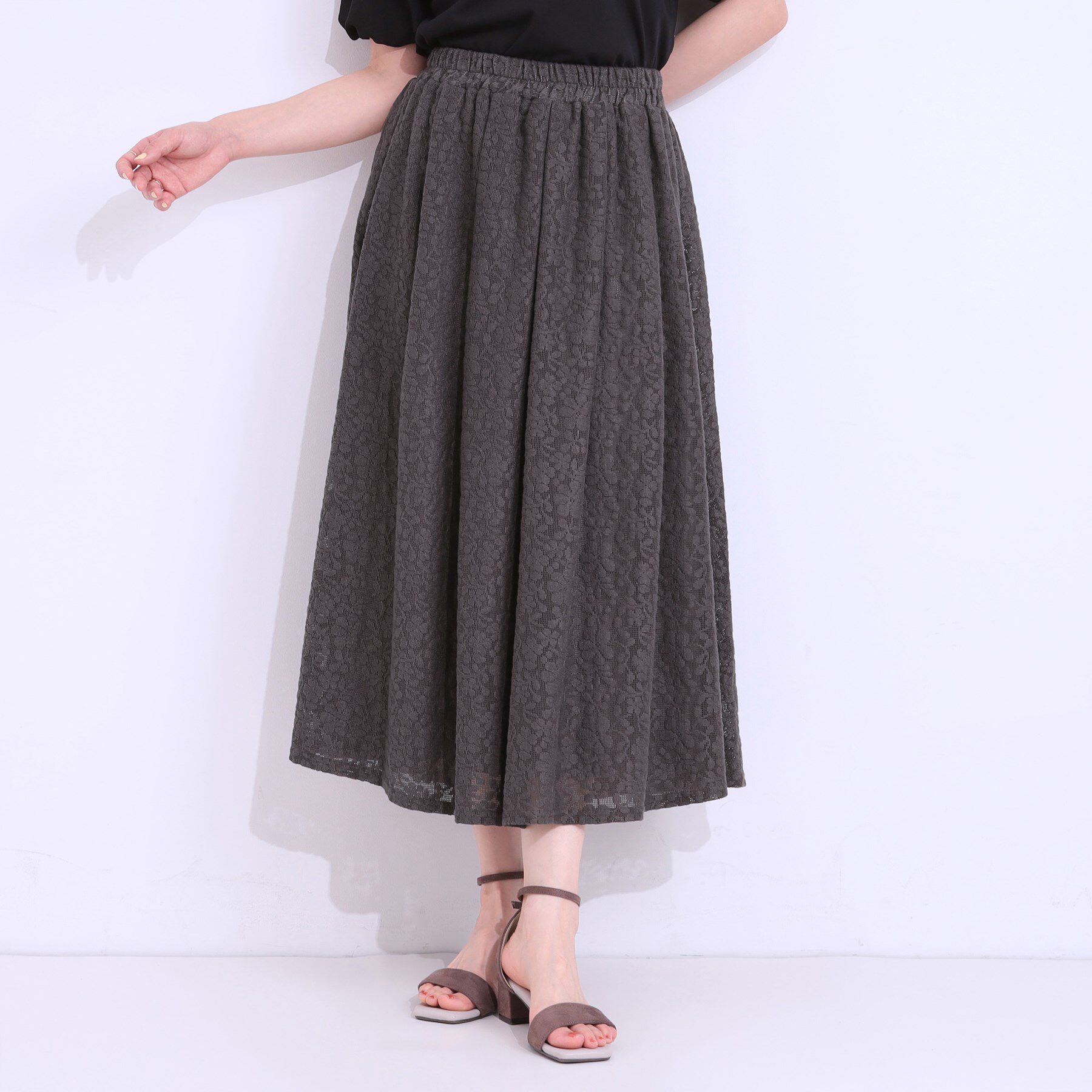 SHOO･LA･RUE「【S-LL】メッシュレースが魅力的なフレアスカート」|スカート|
