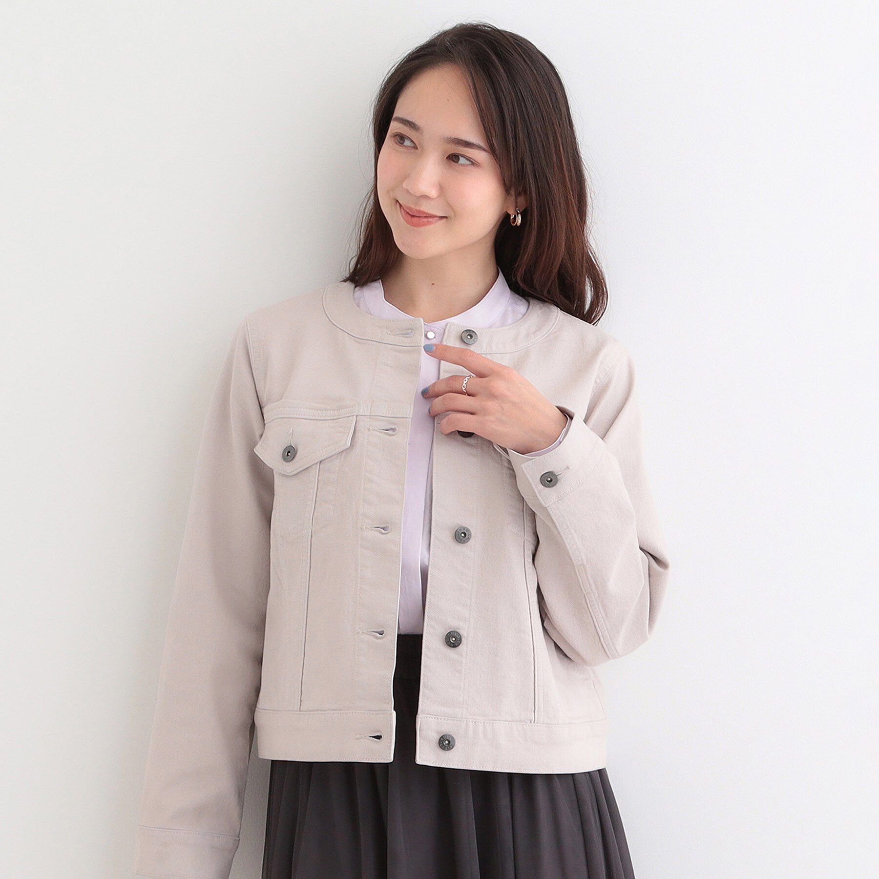 SHOO･LA･RUE「【SHOO・LA・RUE DENIM/S-LL/高レビュー】大人のための ノーカラーデニムジャケット」|デニムジャケット|