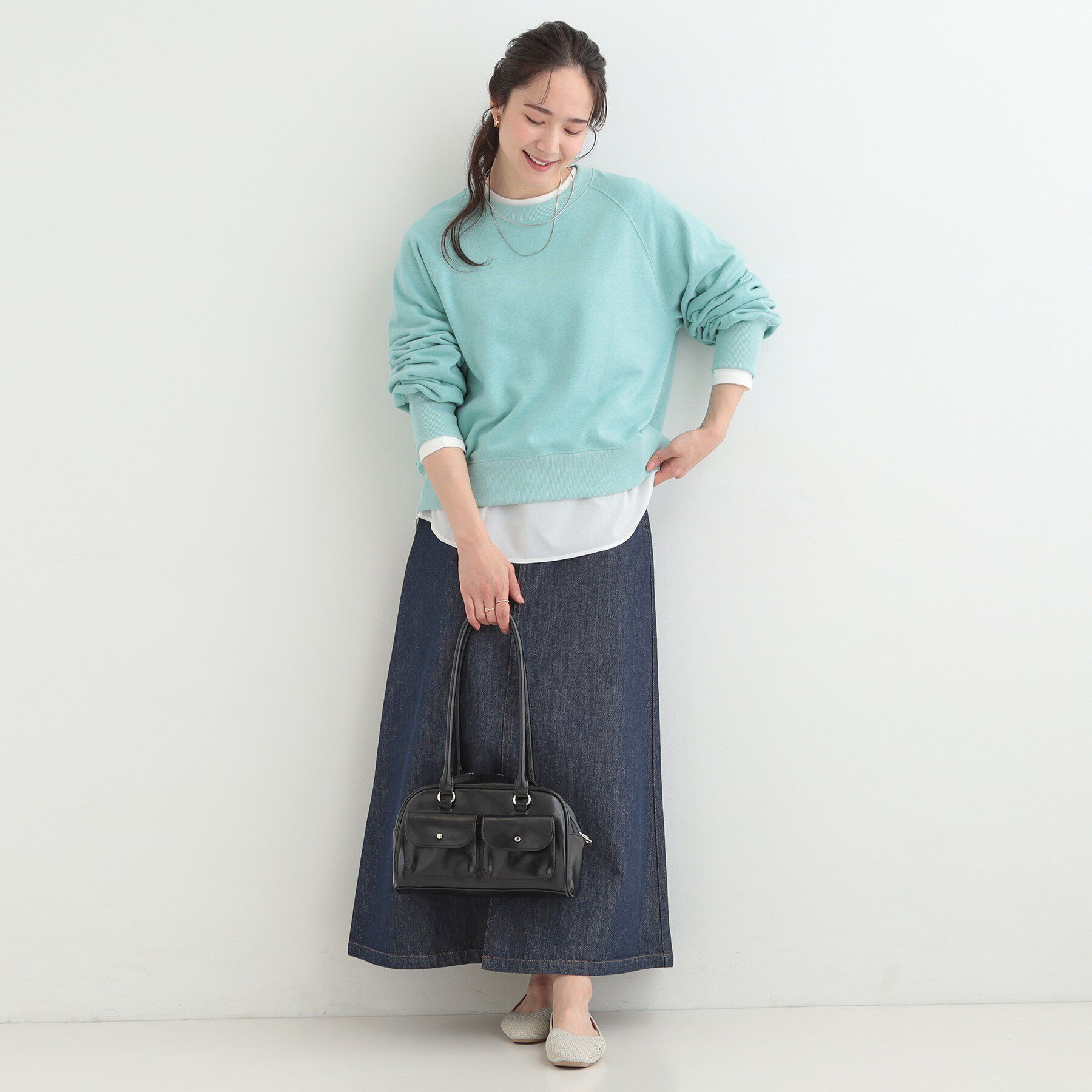 SHOO･LA･RUE「【洗濯機可/S-LL】レイヤードスタイルにおすすめ 裾切替 スムースロンT」|Tシャツ・カットソー|