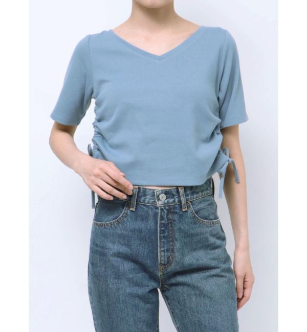 Ungrid「サイドギャザーショートTee」|Tシャツ・カットソー|ブルー